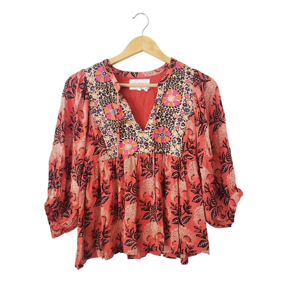 ba&sh Garry Boho Floral Print Blouse Orange Size Small